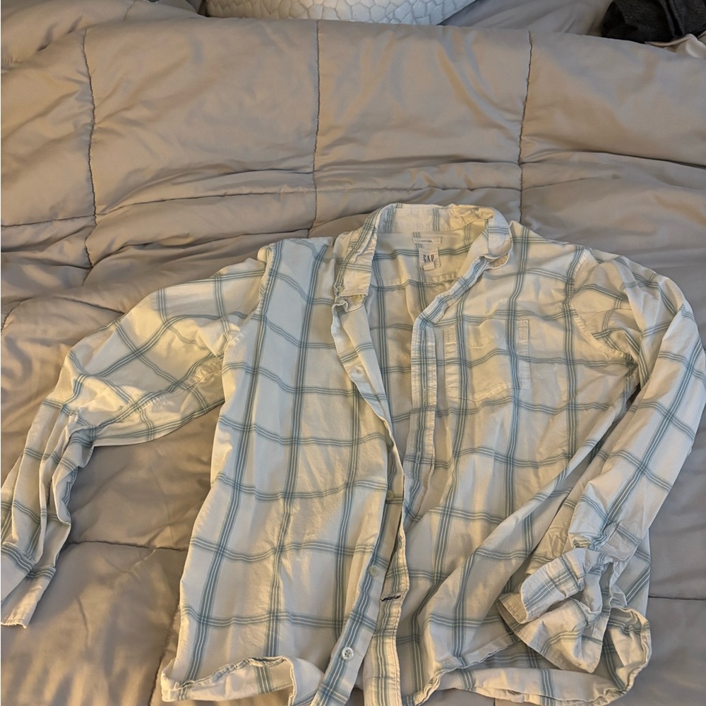 GAP Light Blue and White Plaid Shirt